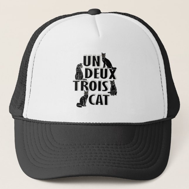 Un Deux Trois Cat - French Pun Trucker Hat (Front)