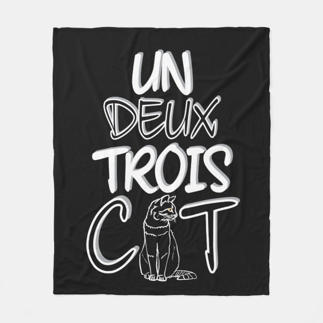 Un Deux Trois Cat Funny French Fleece Blanket (Front)