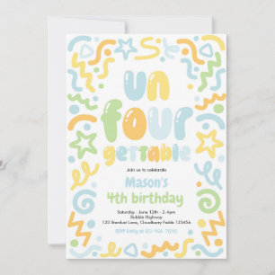 Un-Four-Gettable Confetti Balloon 4th Birthday Invitation