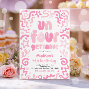 Un-Four-Gettable Confetti Balloon 4th Birthday  Invitation