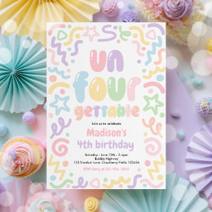 Un-Four-Gettable Confetti Balloon 4th Birthday  Invitation