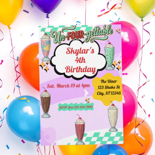 Un-Four-Gettable, Milkshake Retro 4th Birthday Invitation