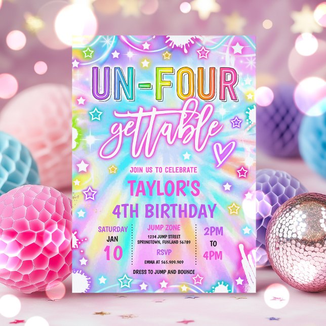 Un-Four-Gettable Neon Glow 4th Birthday Party Invitation (Creator Uploaded)