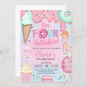 Un-four-gettable sweets girl 4th birthday invite. invitation