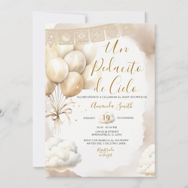 Un Pedacito de Cielo Baby Shower Spanish Invitation (Front)