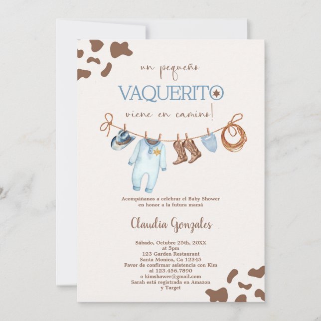 Un Pequeño Vaquerito viene en camino Baby Shower Invitation (Front)