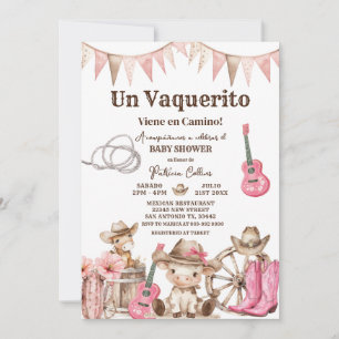 Un Vaquerito Viene en Camino Girl Baby Shower Invitation