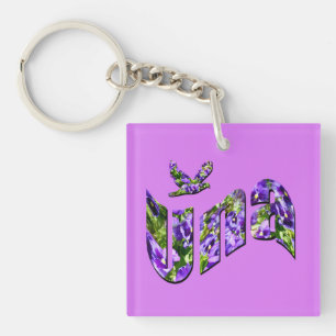 Una, Purple Floral Ladies Name, Logo, Key Ring