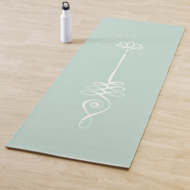 Unalome Plain Background - Mint + Snow Yoga Mat (In Situ)