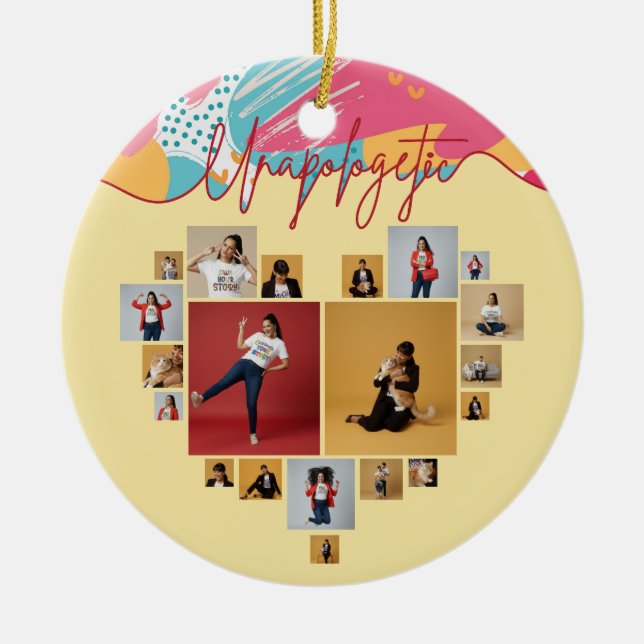 Unapologetic Personalized Feminine Photo Collage Ceramic Tree Decoration (Front)
