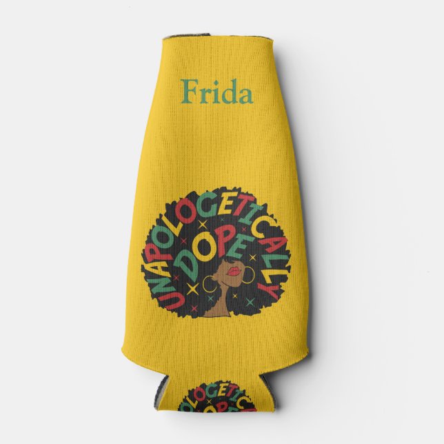 Unapologetically Dope Black Girl Afro  Bottle Cooler (Front)