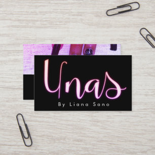 Unas Glow Script Salon Pink Nail Artist Business Card