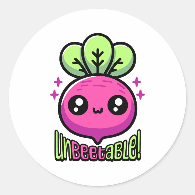 Unbeetable! Cute Beet Vegetable Pun Classic Round Sticker (Front)