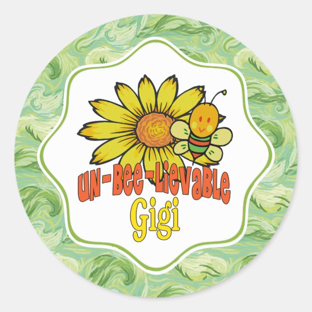 Unbelievable Gigi Sunflower and Bees Classic Round Sticker (Front)