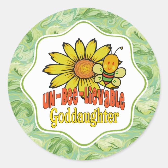 Unbelievable Goddaughter Sunflowers and Bees Classic Round Sticker (Front)