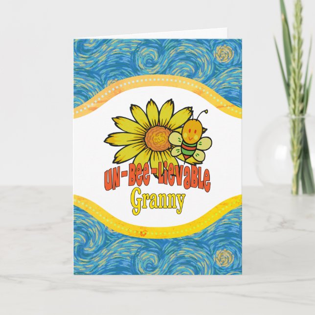 Unbelievable Granny Sunflowers and Bees Card (Front)