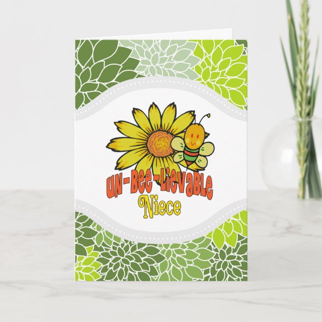 Unbelievable Niece Sunflowers and Bees Card (Front)