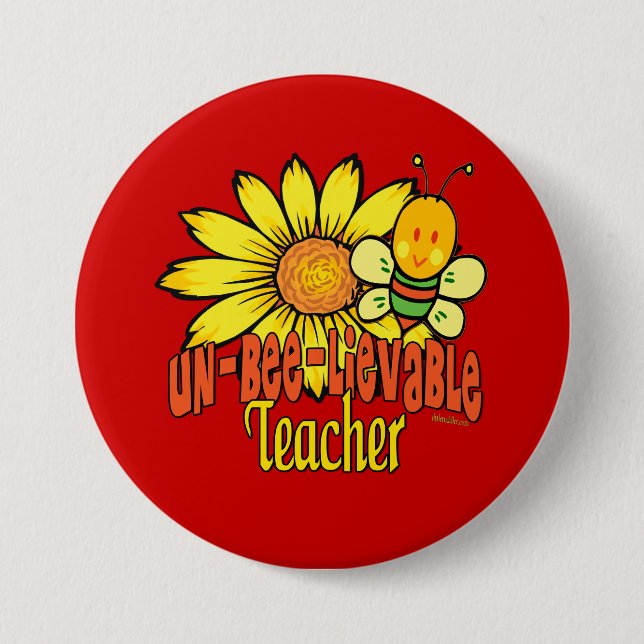 Unbelievable Teacher with Sunflowers and Bees 7.5 Cm Round Badge (Front)