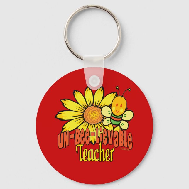 Unbelievable Teacher with Sunflowers and Bees Key Ring (Front)