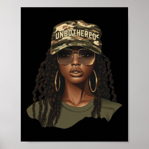 Unbothered Black Woman Cap Camo Afro Black History Poster