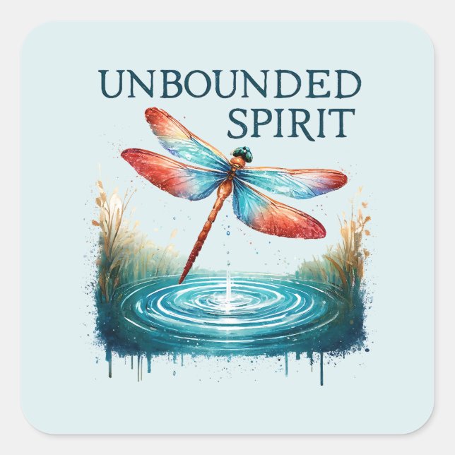 Unbounded Spirit - Artistic Dragonfly Square Sticker (Front)