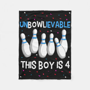 Unbowlievable This Boy Is 4 Birthday Party Bowling Fleece Blanket
