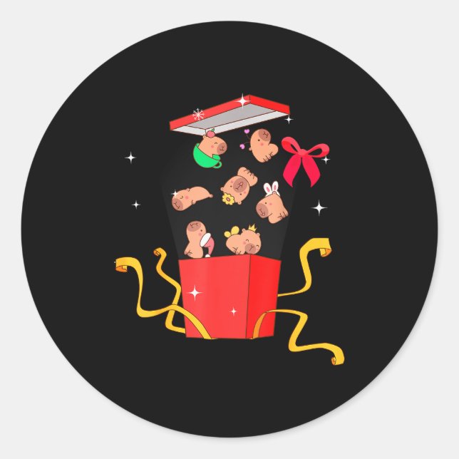 Unboxing Blind Box Capybara Pyjama Ugly Christmas  Classic Round Sticker (Front)