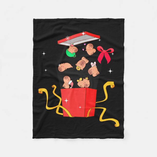 Unboxing Blind Box Capybara Pyjama Ugly Christmas  Fleece Blanket (Front)