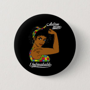 Unbreakable Autism Mum Messy Bun Autism Awareness  6 Cm Round Badge