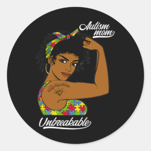 Unbreakable Autism Mum Messy Bun Autism Awareness Classic Round Sticker