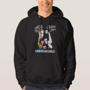 Unbreakable Autism Mum Messy Bun Autism Awareness Hoodie