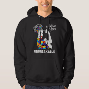 Unbreakable Autism Mum Messy Bun Autism Awareness Hoodie