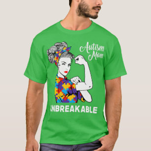 Unbreakable Autism Mum Messy Bun Autism Awareness T-Shirt