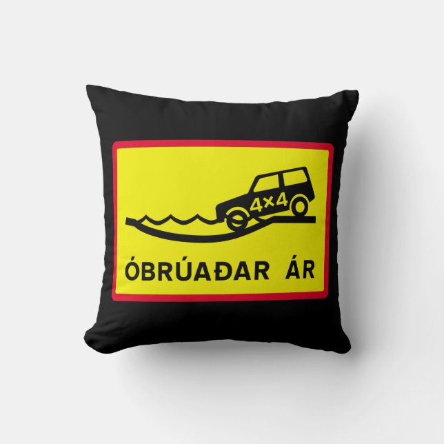 Unbridged River, Traffic Sign, Iceland Cushion (Front)