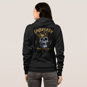 Unbroken Skull King Crown Edgy Motivational Art Hoodie