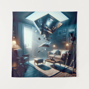 Uncanny Floating Living Room Illusion Tapestry