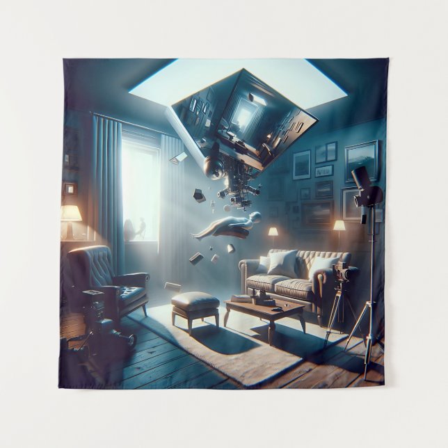 Uncanny Floating Living Room Illusion Tapestry (Front)