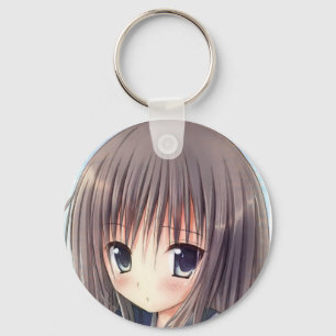 Uncertain chibi anime brown hair girl grey eyes  key ring