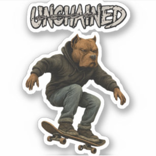Unchained Skater Pitbull Graphic Art Skateboarding