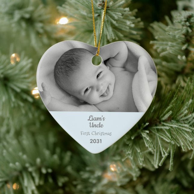 Uncle 1st Christmas Personalised Photo Heart  Ceramic Tree Decoration (Tree)