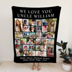 Uncle 30 Photo Collage Black Fleece Blanket