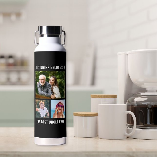 Uncle 3 Photo Collage Black Water Bottle (Creator Uploaded)