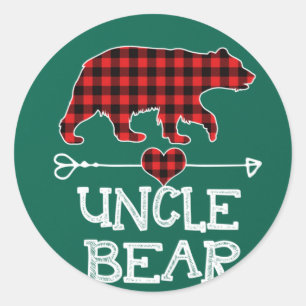 Uncle Bear Christmas Pajama Red Plaid Buffalo Classic Round Sticker
