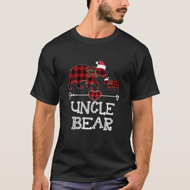 Uncle Bear Christmas Pajama Red Plaid Buffalo Fami T-Shirt (Front)