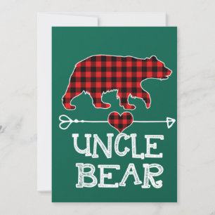 Uncle Bear Christmas Pajama Red Plaid Buffalo Invitation