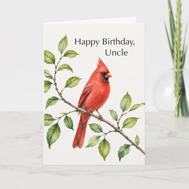 Uncle Birthday Red Cardinal on Branch Card (Front)