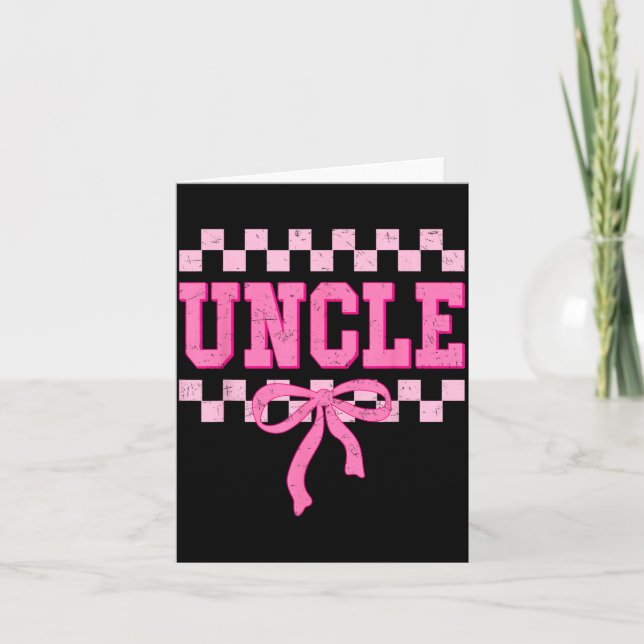 Uncle Birthday Squad Matching Pink Bow Chequered Card (Front)