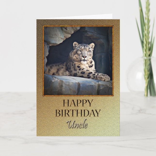 Uncle Birthday with a snow leopard Card (Front)