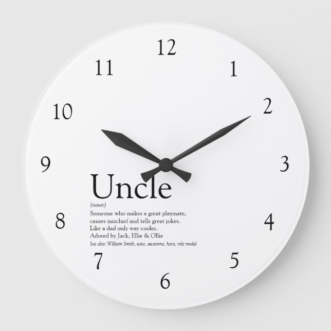 Uncle Black and White Large Clock (Front)