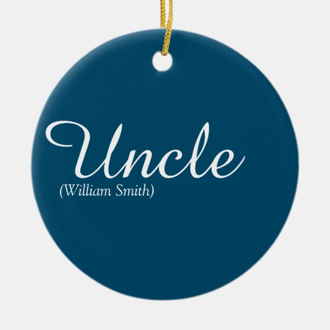 Uncle Cool Modern Elegant Script Fun Quote Blue Ceramic Tree Decoration (Front)
